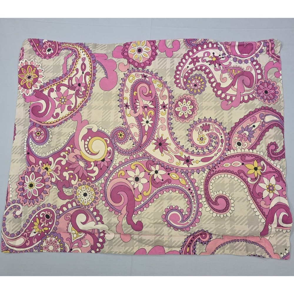 Vera Bradley Pillow Shams Set of 2 Pink Paisley Plaid Cotton Standard Covers‎